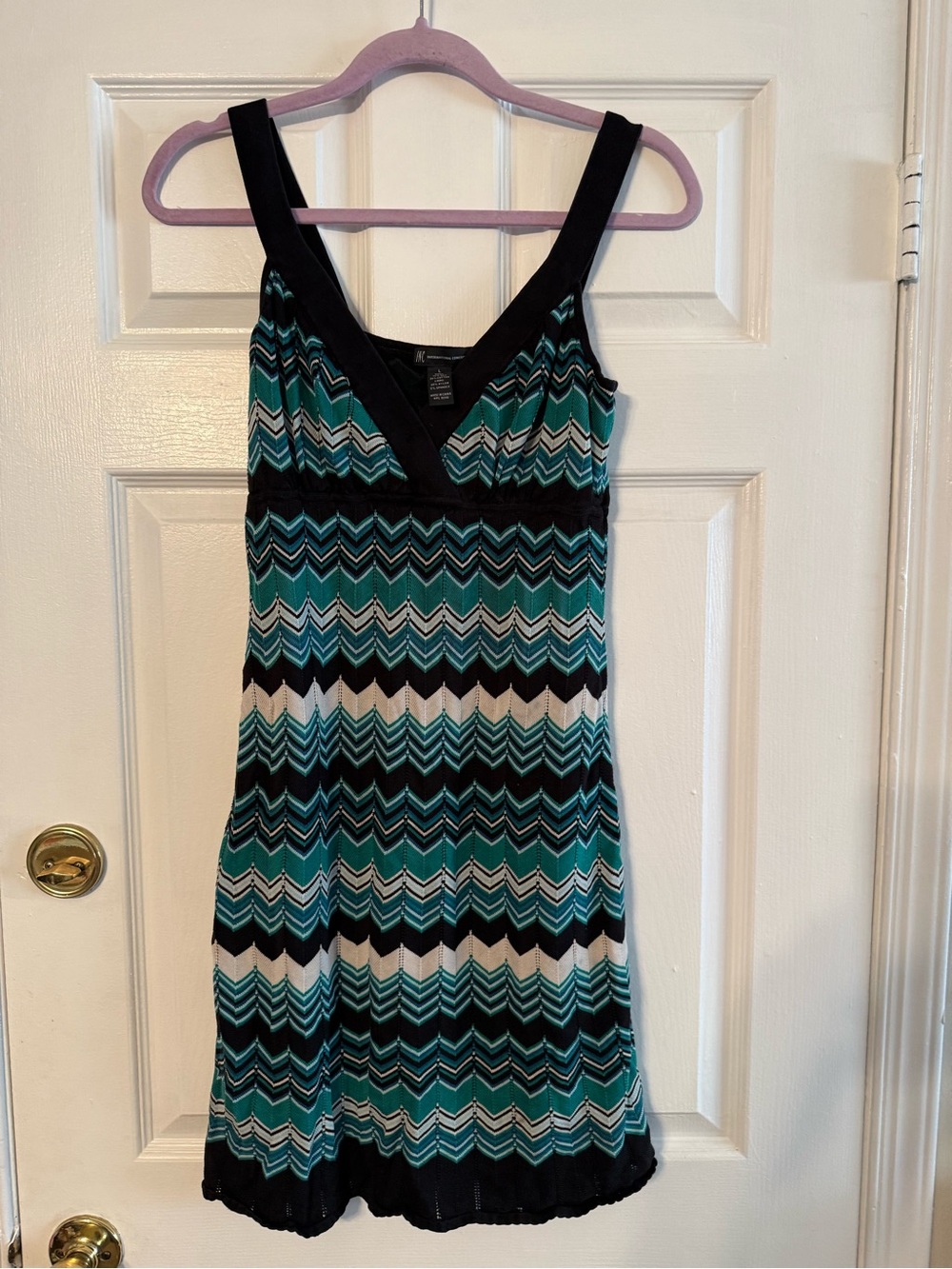 INC International Concepts Teal Black Chevron Mini Dress